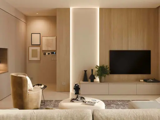 Soggiorno moderno con divano, poltrona e mobili minimalisti. Ottime arredare casa idee per uno spazio accogliente e di design.