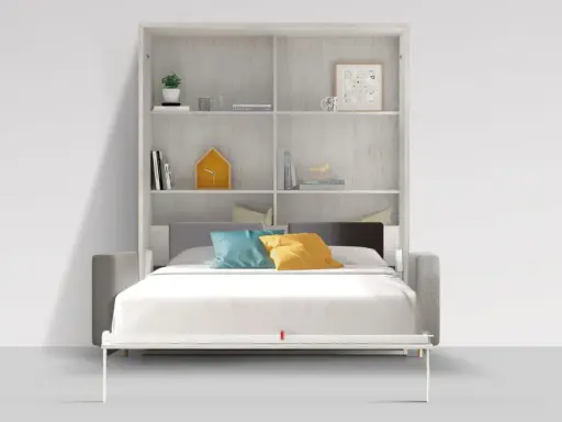 Cama abatible con estanterías. Estas camas que se levantan son perfectas para optimizar el espacio en cualquier habitación.