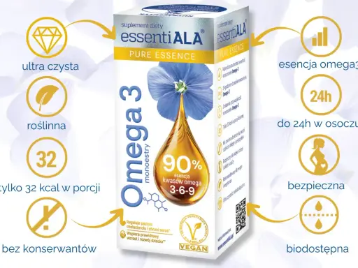 Suplement diety essentiALA Omega 3: 90% esencji kwasów omega 3-6-9. Dowiedz się, ile omega 3 dziennie jest optymalne.