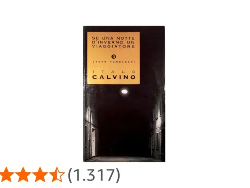Copertina del libro "Se una notte d'inverno un viaggiatore" di Italo Calvino, con un vicolo buio illuminato da un lampione.