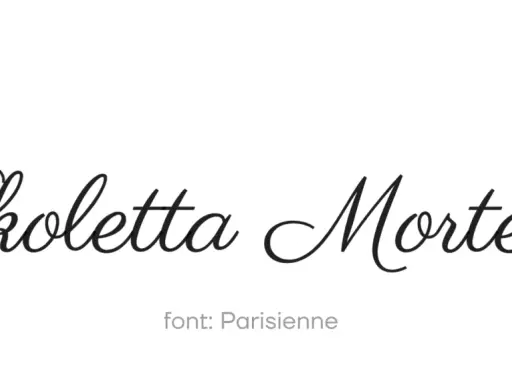 Napis "Nikoletta Mortecka" w eleganckiej czcionce pisma odręcznego. Poniżej informacja o foncie: Parisienne.