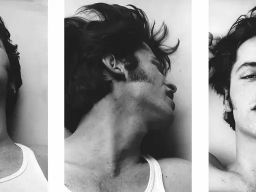 Peter Hujar: Love and Lust. A triptych of a young man's face and neck, captured in moments of vulnerability and raw emotion.