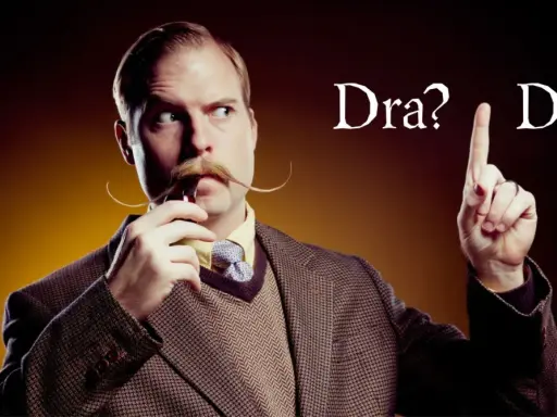Mężczyzna z wąsami i fajką zastanawia się, czy po "dr" jest kropka.