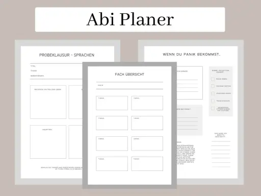 Abi Planer mit Übersicht für Prüfungen und Panikbewältigung. Ein Abiturient nutzt ihn zur Organisation.