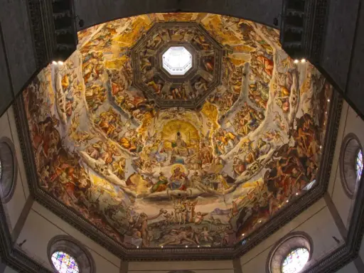 Fresque spectaculaire du **duomo Florence interieur**, une vision céleste et infernale peinte sur la coupole.