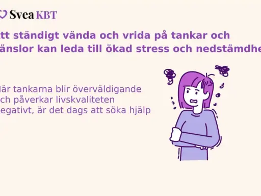En person med armarna i kors och oroliga tankar som virvlar runt huvudet. Att fastna i tankar kan leda till stress.
