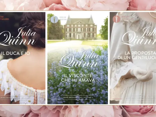Copertine dei libri di Julia Quinn: "Il Duca e Io", "Il Visconte che mi Amava" e "La Proposta di un Gentiluomo".