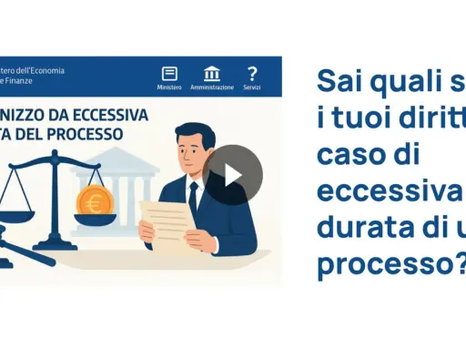 Indennizzo per eccessiva durata del processo: scopri i tuoi diritti. Bilancia della giustizia con euro, martelletto e uomo d'affari.