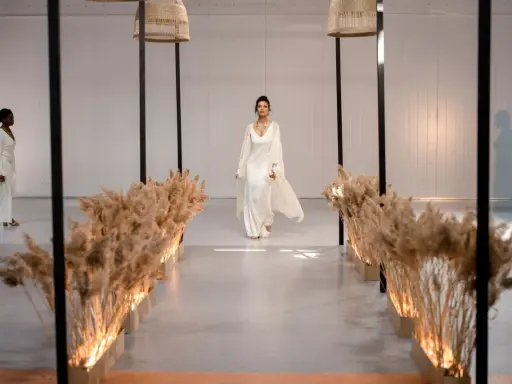 Elegancka biała suknia, idealna na ślub. Jakie rajstopy do białej sukienki? Modelka prezentuje styl boho.