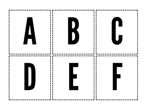 Letras A, B, C, D, E, F en cuadros punteados. Ideales como tipos de letras para imprimir y decorar.