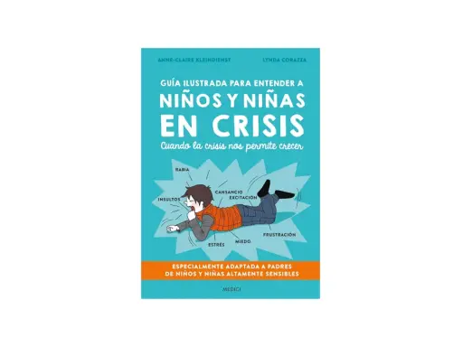 Ilustración de un niño en medio de una crisis, con etiquetas como "rabia", "miedo" y "estrés". Guía para entender la crisis de los 4 años en niños.