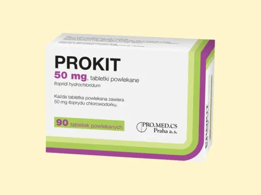 Opakowanie leku Prokit 50 mg, zawierające 90 tabletek. Informacja o prokit dawkowanie znajduje się na ulotce.