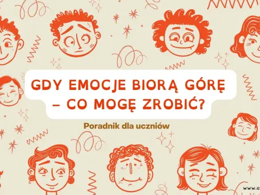 Rysunki dzieci wyrażają różne emocje, od radości po smutek, odzwierciedlając ambiwalencję uczuć. Poradnik "Gdy emocje biorą górę – co mogę zrobić?" dla uczniów.