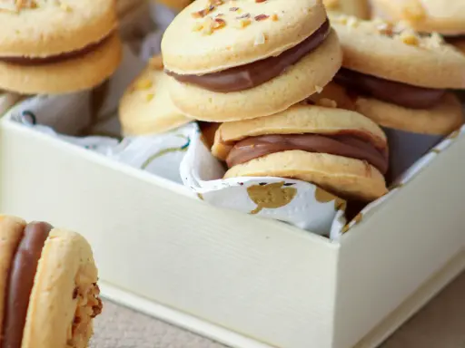 Des biscuits sablés garnis d'une crème au chocolat onctueuse, parfaits pour une pause gourmande.