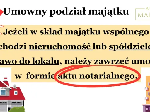 Rozwód a kredyt hipoteczny: umowny podział majątku wymaga aktu notarialnego, gdy wchodzi nieruchomość lub spółdzielcze prawo do lokalu.