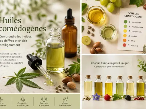 Huiles comédogènes : comprendre les indices pour choisir la meilleure huile pour votre peau. Échelle de comédogénicité affichée.