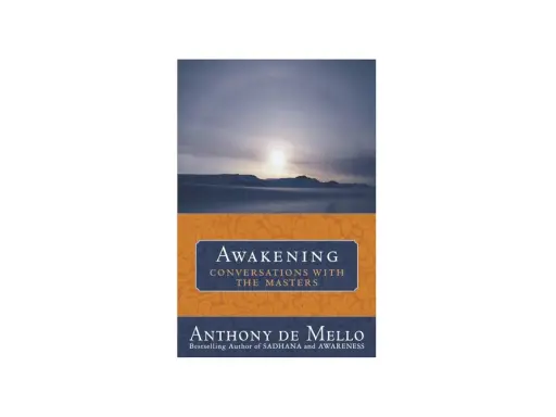 Okładka książki "Przebudzenie" Anthony'ego de Mello. Zimowy krajobraz z słońcem i halo.