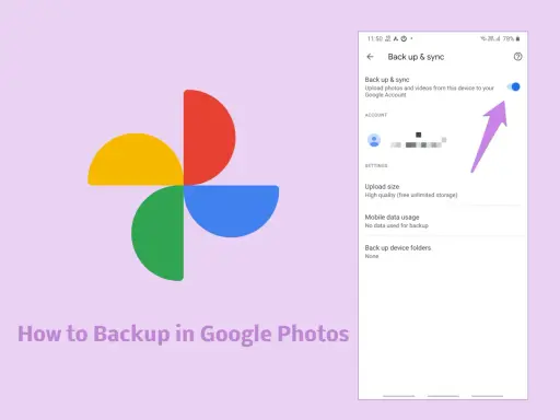 Schermata di Google Foto che mostra come fare backup foto Android. L'opzione "Backup e sincronizzazione" è attiva.