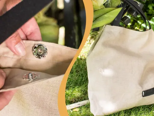 Sy en tygkasse med foder, perfekt för att bära hem färska majskolvar från trädgården. Den har praktiska tryckknappar och slitstarka bandhandtag.
