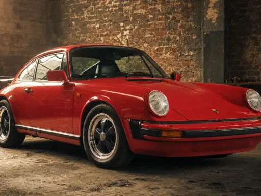 Roter Porsche 911 G-Modell in einer Werkstatt, bereit für eine Spritztour.