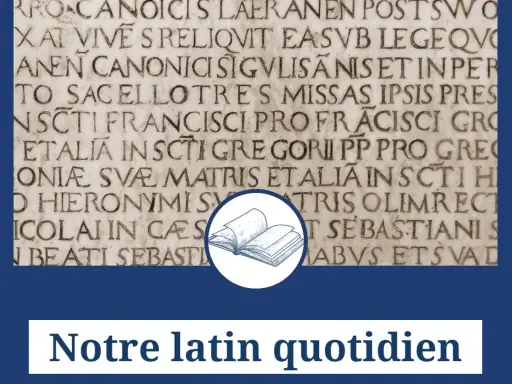 Texte latin gravé sur pierre, rappelant que l'apprentissage est un *bis repetita* pour notre latin quotidien.