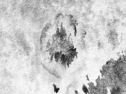 Grauer Stoff mit dunklen Flecken, die an Stockflecken im Zelt erinnern. Ein Versuch, diese zu entfernen, zeigt die Textur.