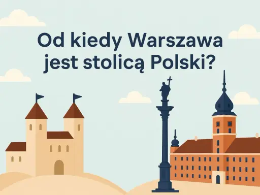 Ilustracja z pytaniem "Od kiedy Warszawa jest stolicą Polski?" przedstawia zamek, kolumnę Zygmunta i Zamek Królewski.