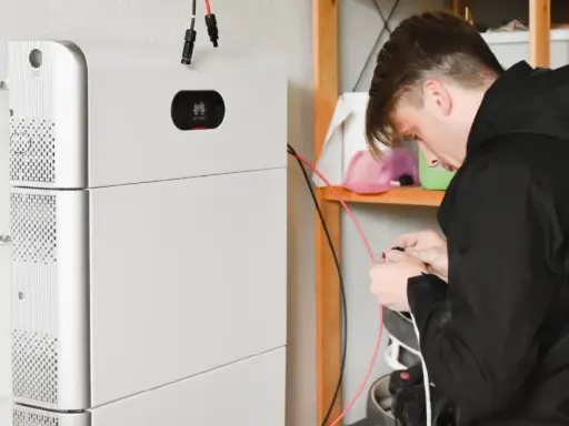 Tekniker kopplar in ett Huawei batteri 5 kWh.