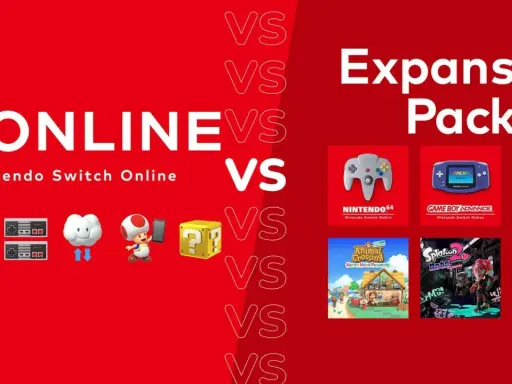 Porównanie Nintendo Switch Online z Expansion Pack, oferującym gry z N64, GBA, Mega Drive i dodatki do Mario Kart.
