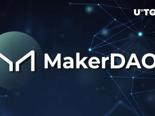 Logo MakerDAO i napis "U°TODAY". Nikolai Mushegian, twórca MakerDAO, w centrum uwagi.