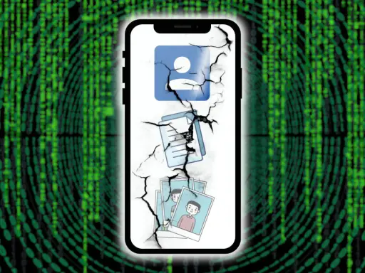 Uszkodzony telefon z ikonami i zdjęciami. Dowiedz się, jak odzyskać zdjęcia ze starego telefonu, nawet gdy wydaje się to niemożliwe.
