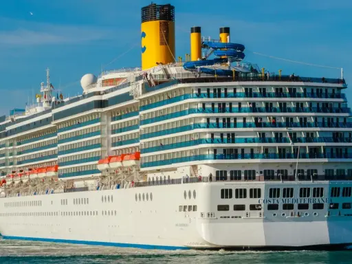 La nave da crociera Costa Mediterranea solca le acque blu, pronta per un'avventura nel Mar Mediterraneo.