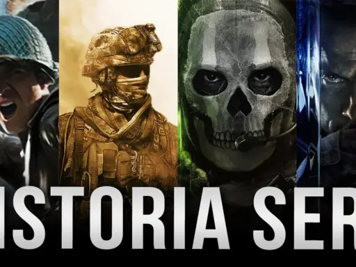 Kolaż postaci z gier, w tym żołnierze i kultowa maska Ghosta, ilustruje historię serii, która oferuje wrażenia podobne do Call of Duty.