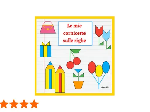 Le mie cornicette sulle righe: disegni colorati di regali, fiori, ciliegie e palloncini su carta a righe.