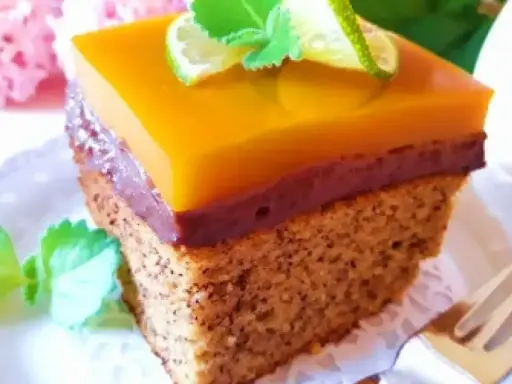 Szybkie ciasto z bananami i budyniem, z pomarańczową galaretką i limonką. Idealne na deser!
