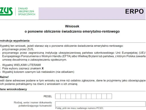 Wniosek o ponowne obliczenie emerytury lub renty. Instrukcja wypełniania wniosku, jak obliczyć emeryturę, dane wnioskodawcy.