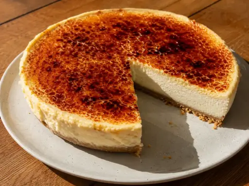 En krämig cheesecake med karamelliserad yta, perfekt för ett creme brulee recept.