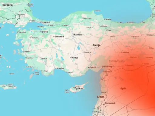 Mapa Turcji i okolic z zaznaczonymi granicami i regionami.