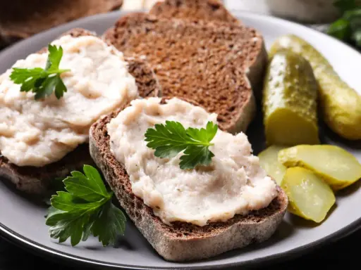 Domowy smalec przepis babci na ciemnym chlebie, z ogórkami kiszonymi i natką pietruszki. Smak dzieciństwa!
