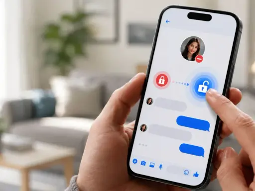 Palec dotyka ikony odblokowanego zamka na ekranie telefonu, pokazując jak odblokować kogoś na FB na telefonie.