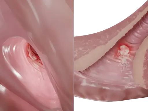 Representación de una llaga o chancro, síntoma temprano de la sífilis en mujeres.