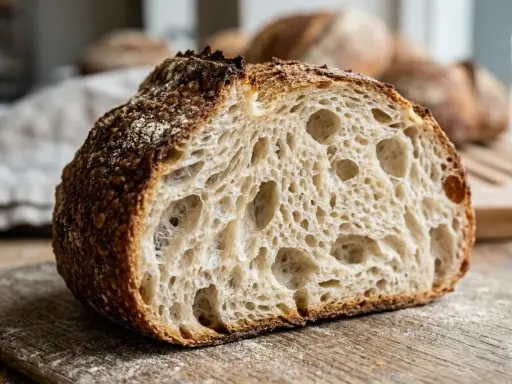 Une mie aérée et une croûte dorée pour ce pain au levain, parfait pour comprendre ce qu'est la farine T65.