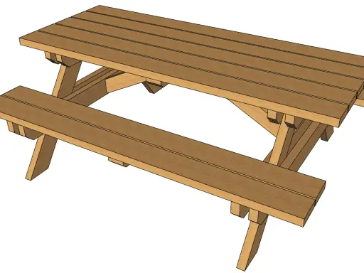 Table en bois extérieur fait maison, parfaite pour les repas en famille ou entre amis.