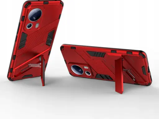 Czerwone etui Xiaomi 13 Lite z podpórką, idealne do oglądania filmów.