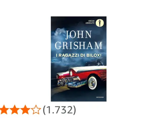 Copertina del libro "I ragazzi di Biloxi" di John Grisham, con un'auto d'epoca rossa e bianca sotto un cielo tempestoso.