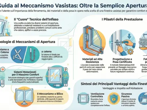 Guida ai meccanismi vasistas: la **doppia finestra per isolamento termico** è fondamentale. Illustra tipi di apertura, materiali, progettazione e vantaggi.
