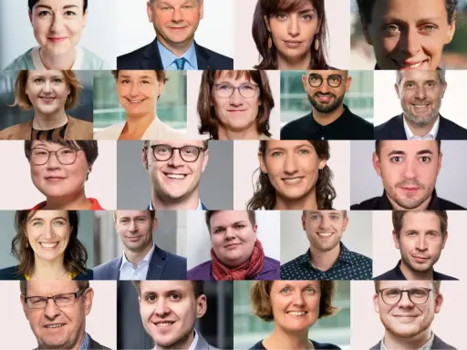 Ein bunter Schwarm für future: Gesichter von Menschen, die gemeinsam die Zukunft gestalten.