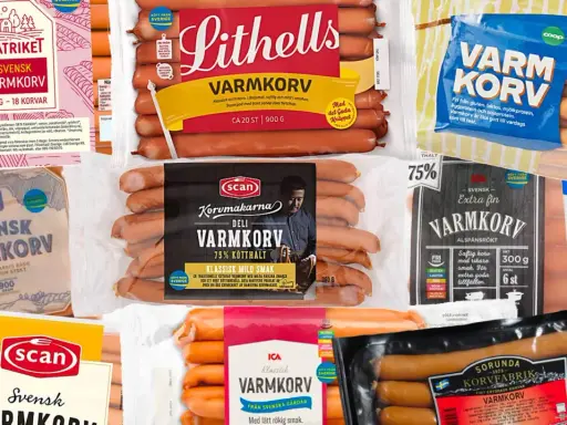 Svenska varmkorvspaket i olika märken. En klassisk svensk varmkorv för alla tillfällen.