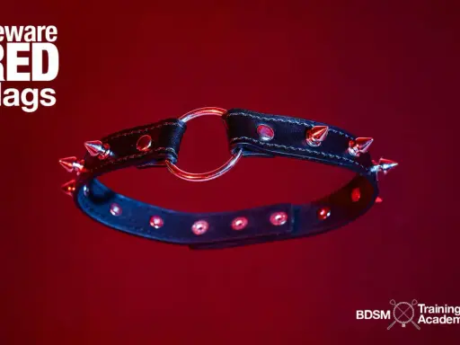 Czarny, kolczasty kołnierz z metalowym kółkiem, symbolizujący ostrzeżenie przed czerwonymi flagami w relacji BDSM.