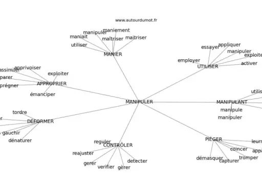 Carte mentale des synonymes de "manipuler" : manier, utiliser, déformer, contrôler, piéger, s'approprier.